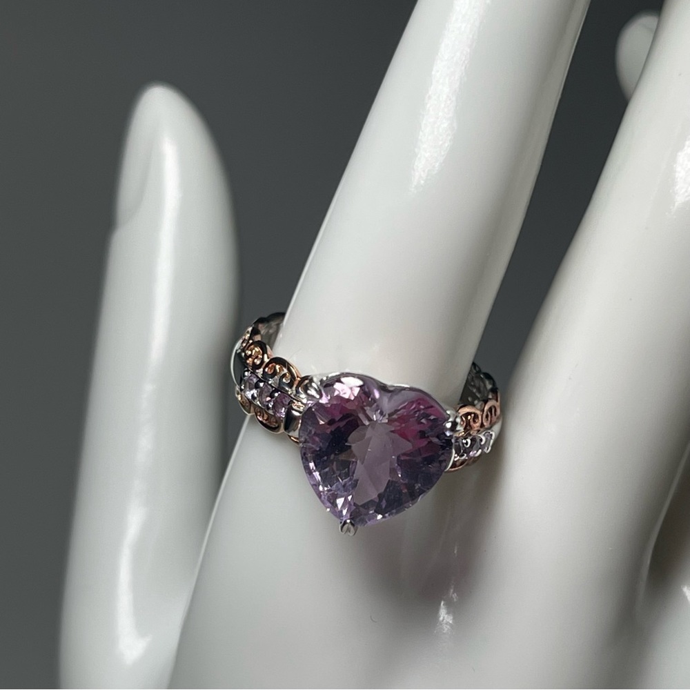 Gold & 925 Silver Amethyst Heart Ring Size 10